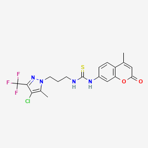 molecular formula C19H18ClF3N4O2S B4121171 N-{3-[4-chloro-5-methyl-3-(trifluoromethyl)-1H-pyrazol-1-yl]propyl}-N'-(4-methyl-2-oxo-2H-chromen-7-yl)thiourea 