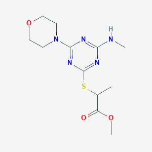 molecular formula C12H19N5O3S B4121304 methyl 2-{[4-(methylamino)-6-(4-morpholinyl)-1,3,5-triazin-2-yl]thio}propanoate 