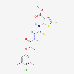 molecular formula C19H22ClN3O4S2 B4121318 methyl 2-[({2-[2-(4-chloro-3,5-dimethylphenoxy)propanoyl]hydrazino}carbonothioyl)amino]-5-methyl-3-thiophenecarboxylate 