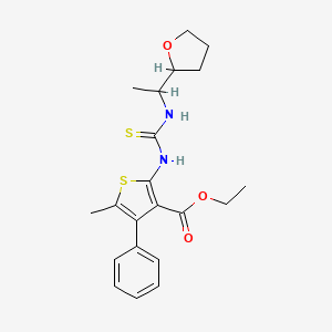 molecular formula C21H26N2O3S2 B4121371 ethyl 5-methyl-4-phenyl-2-[({[1-(tetrahydro-2-furanyl)ethyl]amino}carbonothioyl)amino]-3-thiophenecarboxylate 