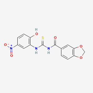 molecular formula C15H11N3O6S B4121561 N-{[(2-hydroxy-5-nitrophenyl)amino]carbonothioyl}-1,3-benzodioxole-5-carboxamide 