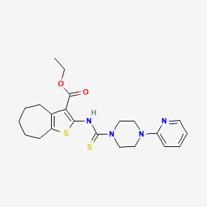 molecular formula C22H28N4O2S2 B4122110 ethyl 2-({[4-(2-pyridinyl)-1-piperazinyl]carbonothioyl}amino)-5,6,7,8-tetrahydro-4H-cyclohepta[b]thiophene-3-carboxylate 