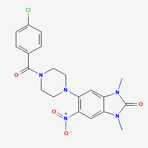 molecular formula C20H20ClN5O4 B4122167 5-[4-(4-CHLOROBENZOYL)PIPERAZINO]-1,3-DIMETHYL-6-NITRO-1,3-DIHYDRO-2H-1,3-BENZIMIDAZOL-2-ONE 