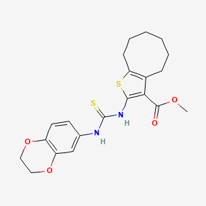 molecular formula C21H24N2O4S2 B4122395 methyl 2-{[(2,3-dihydro-1,4-benzodioxin-6-ylamino)carbonothioyl]amino}-4,5,6,7,8,9-hexahydrocycloocta[b]thiophene-3-carboxylate 