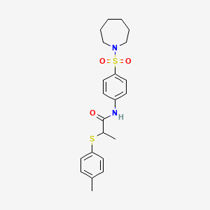 molecular formula C22H28N2O3S2 B4122776 N-[4-(1-azepanylsulfonyl)phenyl]-2-[(4-methylphenyl)thio]propanamide 