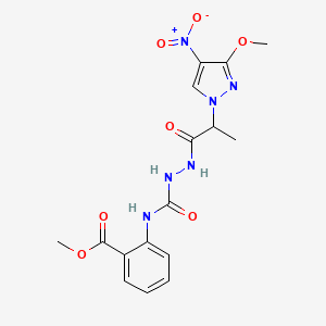 molecular formula C16H18N6O7 B4122832 methyl 2-[({2-[2-(3-methoxy-4-nitro-1H-pyrazol-1-yl)propanoyl]hydrazinyl}carbonyl)amino]benzoate 