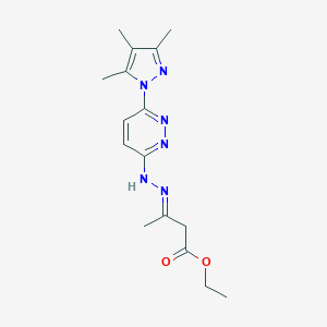 ethyl (3E)-3-[[6-(3,4,5-trimethylpyrazol-1-yl)pyridazin-3-yl]hydrazinylidene]butanoate