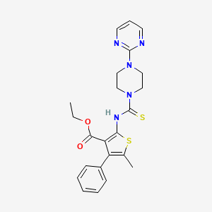 molecular formula C23H25N5O2S2 B4123288 ethyl 5-methyl-4-phenyl-2-({[4-(2-pyrimidinyl)-1-piperazinyl]carbonothioyl}amino)-3-thiophenecarboxylate 