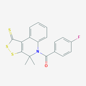 molecular formula C19H14FNOS3 B412330 (4,4-dimethyl-1-thioxo-1,4-dihydro-5H-[1,2]dithiolo[3,4-c]quinolin-5-yl)(4-fluorophenyl)methanone CAS No. 296272-74-7