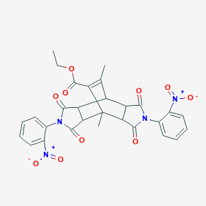 molecular formula C29H24N4O10 B412349 Ethyl 1,14-dimethyl-4,10-bis(2-nitrophenyl)-3,5,9,11-tetraoxo-4,10-diazatetracyclo[5.5.2.0~2,6~.0~8,12~]tetradec-13-ene-13-carboxylate 