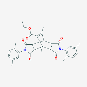 molecular formula C33H34N2O6 B412365 Ethyl 4,10-bis(2,5-dimethylphenyl)-1,14-dimethyl-3,5,9,11-tetraoxo-4,10-diazatetracyclo[5.5.2.02,6.08,12]tetradec-13-ene-13-carboxylate 
