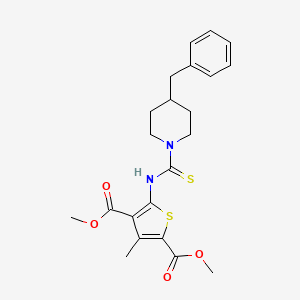 molecular formula C22H26N2O4S2 B4123948 dimethyl 5-{[(4-benzyl-1-piperidinyl)carbonothioyl]amino}-3-methyl-2,4-thiophenedicarboxylate 