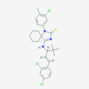 molecular formula C28H32Cl3N3S B412395 1-(3-chloro-4-methylphenyl)-4-[[(E)-1-(2,4-dichlorophenyl)-4,4-dimethylpent-1-en-3-yl]amino]-1,3-diazaspiro[4.5]dec-3-ene-2-thione 
