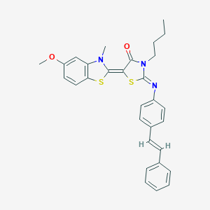 molecular formula C30H29N3O2S2 B412397 3-butyl-5-(5-methoxy-3-methyl-1,3-benzothiazol-2(3H)-ylidene)-2-{[4-(2-phenylvinyl)phenyl]imino}-1,3-thiazolidin-4-one 