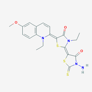 molecular formula C20H20N4O3S3 B412451 3'-amino-3-ethyl-5-(1-ethyl-6-methoxy-2(1H)-quinolinylidene)-2'-thioxo-2,5'-bis[1,3-thiazolidin-2-ylidene]-4,4'-dione 