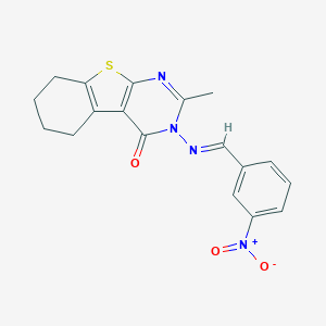 molecular formula C18H16N4O3S B412460 3-({3-nitrobenzylidene}amino)-2-methyl-5,6,7,8-tetrahydro[1]benzothieno[2,3-d]pyrimidin-4(3H)-one 