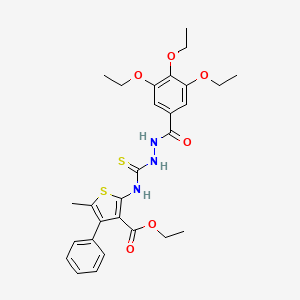 molecular formula C28H33N3O6S2 B4125060 ethyl 5-methyl-4-phenyl-2-({[2-(3,4,5-triethoxybenzoyl)hydrazino]carbonothioyl}amino)-3-thiophenecarboxylate 