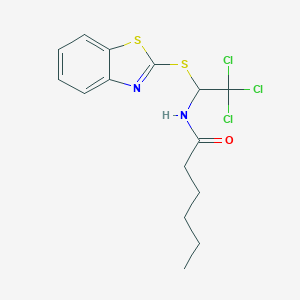 molecular formula C15H17Cl3N2OS2 B412508 N-[1-(1,3-benzothiazol-2-ylsulfanyl)-2,2,2-trichloroethyl]hexanamide 