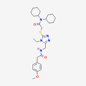 molecular formula C28H41N5O3S B4125109 N,N-dicyclohexyl-2-{[4-ethyl-5-({[(4-methoxyphenyl)acetyl]amino}methyl)-4H-1,2,4-triazol-3-yl]sulfanyl}acetamide 