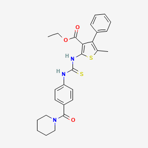 molecular formula C27H29N3O3S2 B4125370 ethyl 5-methyl-4-phenyl-2-[({[4-(1-piperidinylcarbonyl)phenyl]amino}carbonothioyl)amino]-3-thiophenecarboxylate 