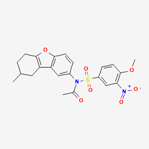 molecular formula C22H22N2O7S B4125423 N-(4-methoxy-3-nitrophenyl)sulfonyl-N-(8-methyl-6,7,8,9-tetrahydrodibenzofuran-2-yl)acetamide 