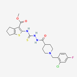 molecular formula C23H26ClFN4O3S2 B4125566 methyl 2-{[(2-{[1-(2-chloro-4-fluorobenzyl)-4-piperidinyl]carbonyl}hydrazino)carbonothioyl]amino}-5,6-dihydro-4H-cyclopenta[b]thiophene-3-carboxylate 