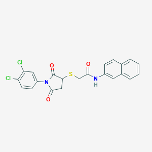 molecular formula C22H16Cl2N2O3S B412660 2-{[1-(3,4-dichlorophenyl)-2,5-dioxopyrrolidin-3-yl]sulfanyl}-N-(naphthalen-2-yl)acetamide CAS No. 331759-59-2