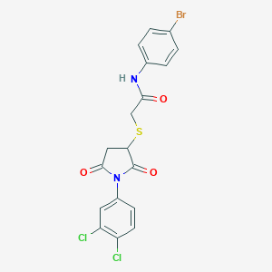 molecular formula C18H13BrCl2N2O3S B412665 N-(4-bromophenyl)-2-{[1-(3,4-dichlorophenyl)-2,5-dioxopyrrolidin-3-yl]sulfanyl}acetamide CAS No. 332126-01-9