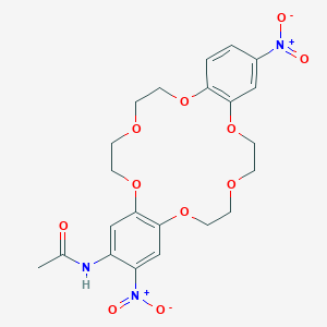 molecular formula C22H25N3O11 B412709 N-{3,13-bisnitro-6,7,9,10,17,18,20,21-octahydrodibenzo[b,k][1,4,7,10,13,16]hexaoxacyclooctadecin-2-yl}acetamide 