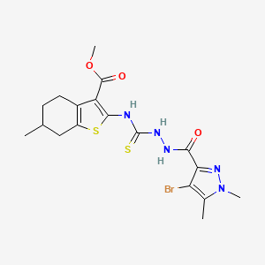 molecular formula C18H22BrN5O3S2 B4127512 methyl 2-[({2-[(4-bromo-1,5-dimethyl-1H-pyrazol-3-yl)carbonyl]hydrazinyl}carbonothioyl)amino]-6-methyl-4,5,6,7-tetrahydro-1-benzothiophene-3-carboxylate 