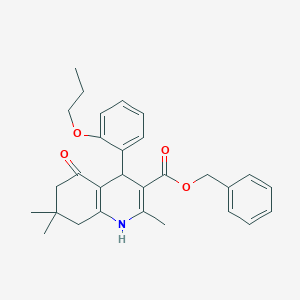 molecular formula C29H33NO4 B412752 Benzyl 2,7,7-trimethyl-5-oxo-4-(2-propoxyphenyl)-1,4,5,6,7,8-hexahydroquinoline-3-carboxylate CAS No. 295343-76-9
