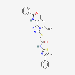 molecular formula C28H30N6O2S2 B4127584 N-{2-methyl-1-[5-({2-[(5-methyl-4-phenyl-1,3-thiazol-2-yl)amino]-2-oxoethyl}sulfanyl)-4-(prop-2-en-1-yl)-4H-1,2,4-triazol-3-yl]propyl}benzamide 