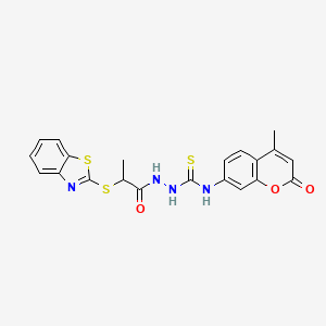 molecular formula C21H18N4O3S3 B4127719 2-[2-(1,3-benzothiazol-2-ylthio)propanoyl]-N-(4-methyl-2-oxo-2H-chromen-7-yl)hydrazinecarbothioamide 