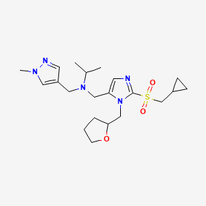 molecular formula C21H33N5O3S B4127798 N-[[2-(cyclopropylmethylsulfonyl)-3-(oxolan-2-ylmethyl)imidazol-4-yl]methyl]-N-[(1-methylpyrazol-4-yl)methyl]propan-2-amine 