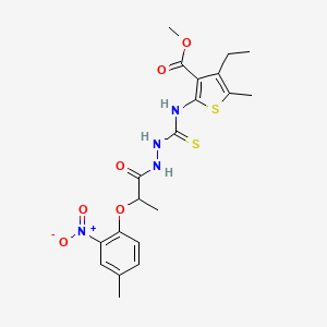 molecular formula C20H24N4O6S2 B4127837 Methyl 4-ethyl-5-methyl-2-[({2-[2-(4-methyl-2-nitrophenoxy)propanoyl]hydrazinyl}carbonothioyl)amino]thiophene-3-carboxylate 