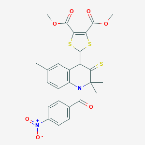 molecular formula C26H22N2O7S3 B412803 DIMETHYL 2-[2,2,6-TRIMETHYL-1-(4-NITROBENZOYL)-3-THIOXO-2,3-DIHYDRO-4(1H)-QUINOLINYLIDEN]-1,3-DITHIOLE-4,5-DICARBOXYLATE 