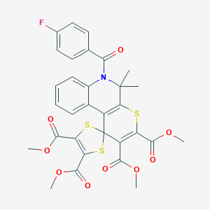 molecular formula C31H26FNO9S3 B412804 TETRAMETHYL 6'-(4-FLUOROBENZOYL)-5',5'-DIMETHYL-5',6'-DIHYDROSPIRO[1,3-DITHIOLE-2,1'-THIOPYRANO[2,3-C]QUINOLINE]-2',3',4,5-TETRACARBOXYLATE 