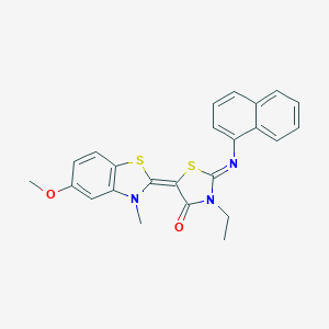 molecular formula C24H21N3O2S2 B412822 3-ethyl-5-(5-methoxy-3-methyl-1,3-benzothiazol-2(3H)-ylidene)-2-(1-naphthylimino)-1,3-thiazolidin-4-one 
