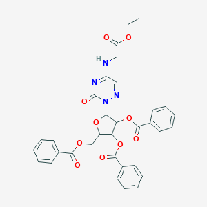 molecular formula C33H30N4O10 B412841 ethyl N-{3-oxo-2-[2,3,5-tris-O-(phenylcarbonyl)pentofuranosyl]-2,3-dihydro-1,2,4-triazin-5-yl}glycinate 
