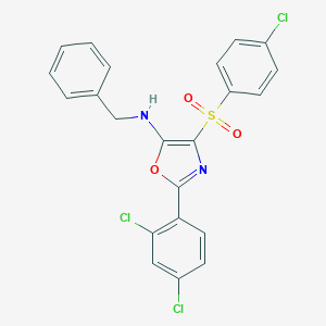 molecular formula C22H15Cl3N2O3S B412847 N-benzyl-4-[(4-chlorophenyl)sulfonyl]-2-(2,4-dichlorophenyl)-1,3-oxazol-5-amine 
