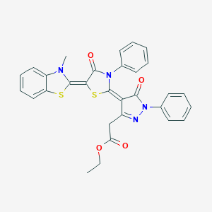 molecular formula C30H24N4O4S2 B412905 ethyl {(4E)-4-[(5Z)-5-(3-methyl-1,3-benzothiazol-2(3H)-ylidene)-4-oxo-3-phenyl-1,3-thiazolidin-2-ylidene]-5-oxo-1-phenyl-4,5-dihydro-1H-pyrazol-3-yl}acetate 