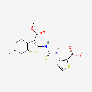 molecular formula C18H20N2O4S3 B4129243 Methyl 2-({[2-(methoxycarbonyl)thiophen-3-yl]carbamothioyl}amino)-6-methyl-4,5,6,7-tetrahydro-1-benzothiophene-3-carboxylate 