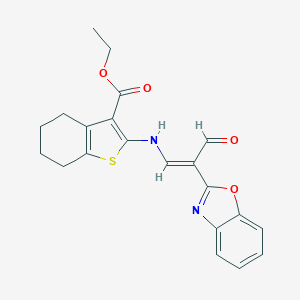 molecular formula C21H20N2O4S B412940 Ethyl 2-{[2-(1,3-benzoxazol-2-yl)-3-oxo-1-propenyl]amino}-4,5,6,7-tetrahydro-1-benzothiophene-3-carboxylate 