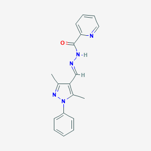 molecular formula C18H17N5O B412959 N'-[(E)-(3,5-dimethyl-1-phenyl-1H-pyrazol-4-yl)methylidene]pyridine-2-carbohydrazide CAS No. 304905-75-7