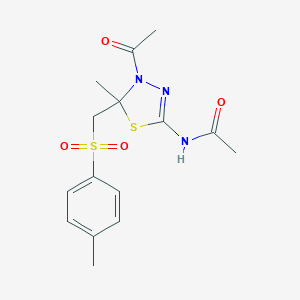 molecular formula C15H19N3O4S2 B413048 N-(4-acetyl-5-methyl-5-{[(4-methylphenyl)sulfonyl]methyl}-4,5-dihydro-1,3,4-thiadiazol-2-yl)acetamide 