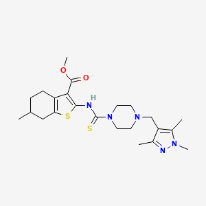 molecular formula C23H33N5O2S2 B4130957 methyl 6-methyl-2-[({4-[(1,3,5-trimethyl-1H-pyrazol-4-yl)methyl]piperazin-1-yl}carbonothioyl)amino]-4,5,6,7-tetrahydro-1-benzothiophene-3-carboxylate 