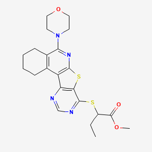 molecular formula C22H26N4O3S2 B4131390 methyl 2-[(8-morpholin-4-yl-11-thia-9,14,16-triazatetracyclo[8.7.0.02,7.012,17]heptadeca-1,7,9,12,14,16-hexaen-13-yl)sulfanyl]butanoate 