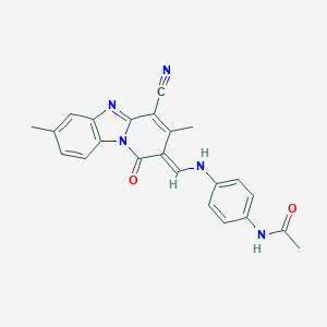 molecular formula C23H19N5O2 B413141 N-[4-[[(E)-(4-cyano-3,7-dimethyl-1-oxopyrido[1,2-a]benzimidazol-2-ylidene)methyl]amino]phenyl]acetamide 