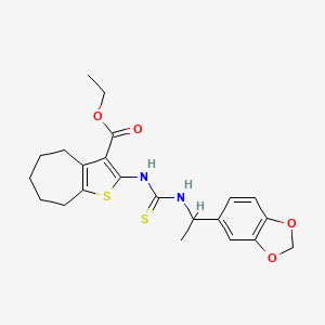 molecular formula C22H26N2O4S2 B4131483 ethyl 2-({[1-(1,3-benzodioxol-5-yl)ethyl]carbamothioyl}amino)-5,6,7,8-tetrahydro-4H-cyclohepta[b]thiophene-3-carboxylate 