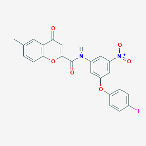 molecular formula C23H15IN2O6 B413169 N-[3-nitro-5-(4-iodophenoxy)phenyl]-6-methyl-4-oxo-4H-chromene-2-carboxamide 